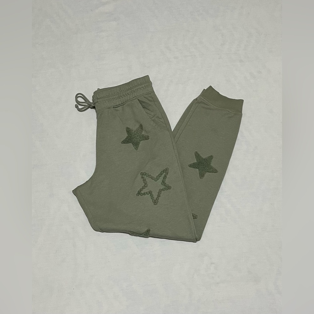 Olive + Oak Sage Green Star Embroidered Joggers - Size Large